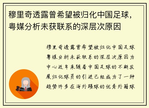 穆里奇透露曾希望被归化中国足球，粤媒分析未获联系的深层次原因