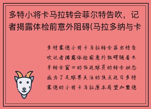 多特小将卡马拉转会菲尔特告吹，记者揭露体检前意外阻碍(马拉多纳与卡斯特罗友谊)