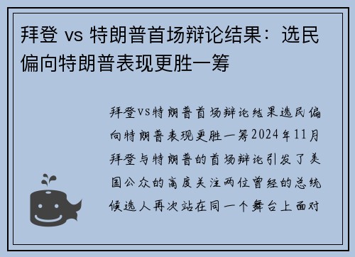 拜登 vs 特朗普首场辩论结果：选民偏向特朗普表现更胜一筹